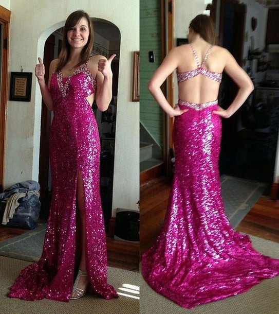 hot pink prom Dress,sequin Prom Dress ...